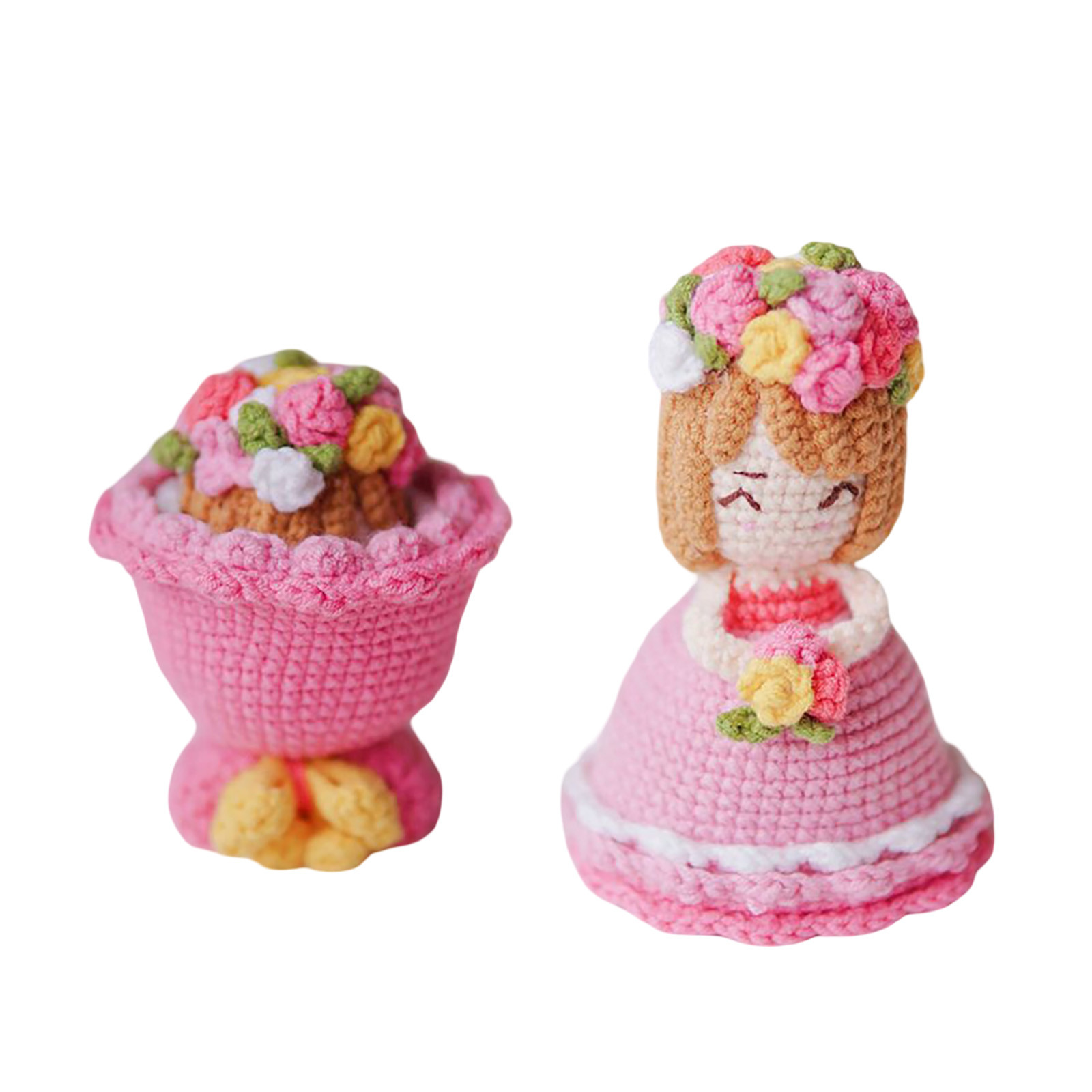 thumbnail image 2 of Ramo de flores de ganchillo doble, muñeca, vestido de novia hecho a mano, muñeca de punto, graduación, cumpleaños, apto para mujeres y novias (paquete de material, no productos terminados), 2 of 2